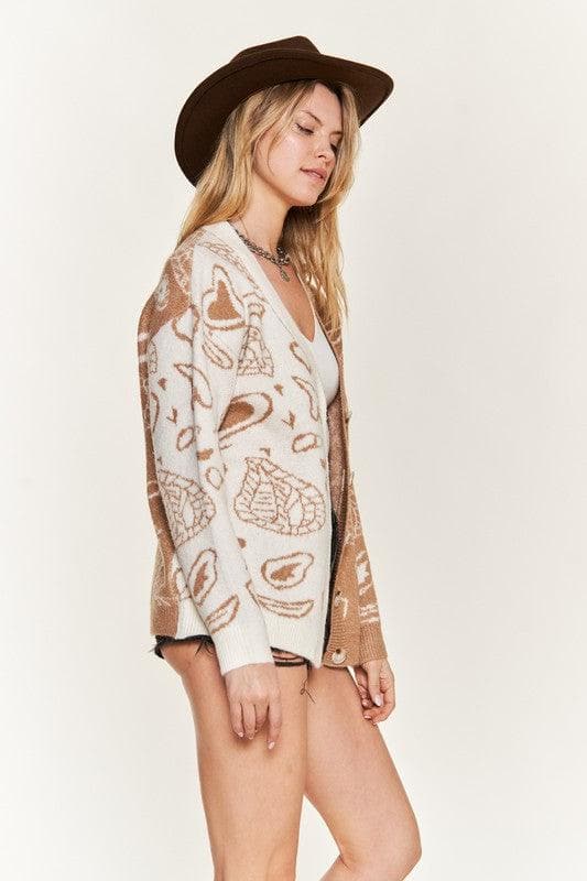 Heart Paisley and Color Block Cardigan - SwagglyLife Home & Fashion