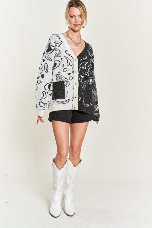 Heart Paisley and Color Block Cardigan - SwagglyLife Home & Fashion