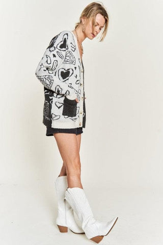 Heart Paisley and Color Block Cardigan - SwagglyLife Home & Fashion