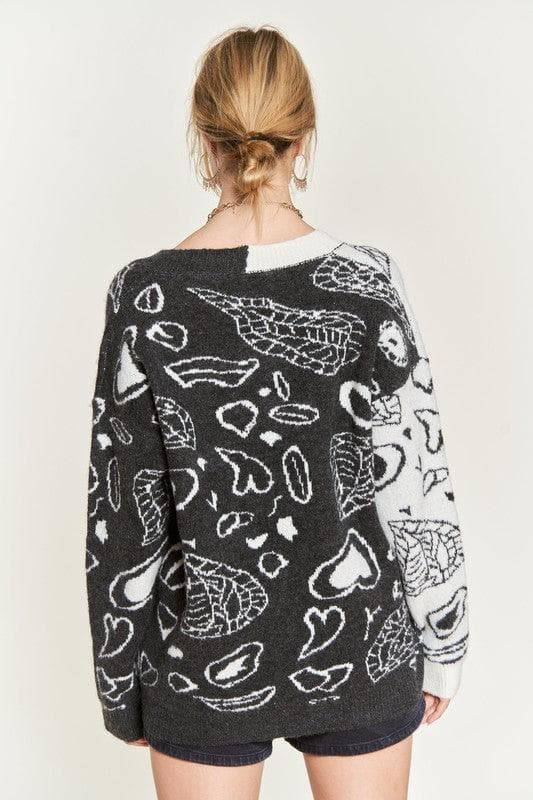 Heart Paisley and Color Block Cardigan - SwagglyLife Home & Fashion