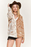 Heart Paisley and Color Block Cardigan - SwagglyLife Home & Fashion