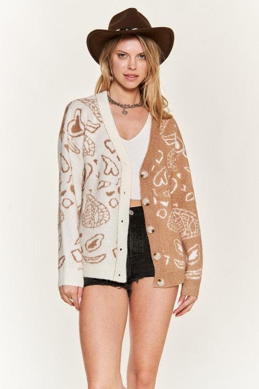 Heart Paisley and Color Block Cardigan - SwagglyLife Home & Fashion