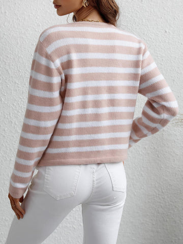 Striped Button Front Cardigan, Multiple Colors - SwagglyLife Home & Fashion