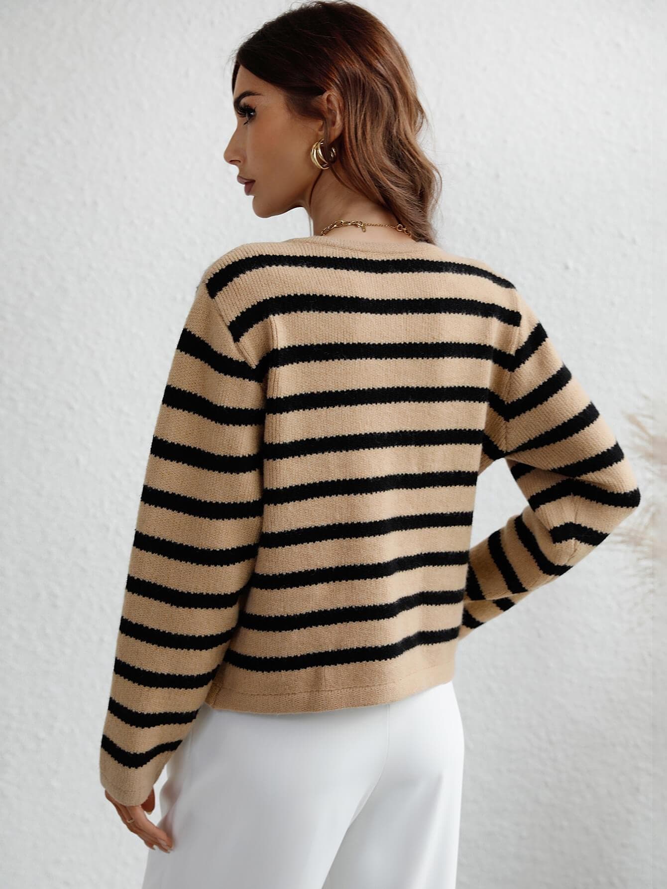 Striped Button Front Cardigan, Multiple Colors - SwagglyLife Home & Fashion