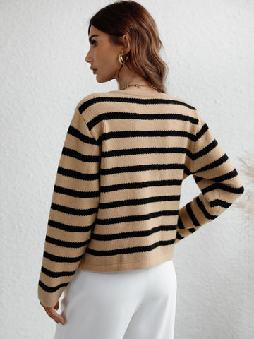 Striped Button Front Cardigan, Multiple Colors - SwagglyLife Home & Fashion