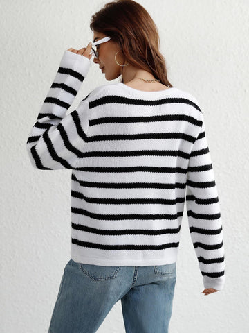 Striped Button Front Cardigan, Multiple Colors - SwagglyLife Home & Fashion