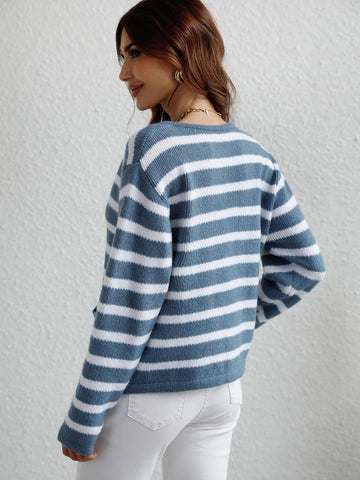 Striped Button Front Cardigan, Multiple Colors - SwagglyLife Home & Fashion