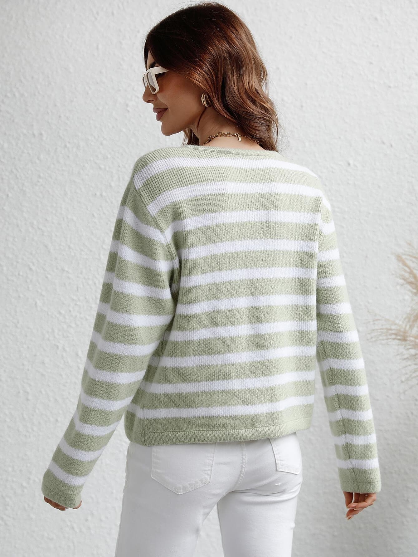 Striped Button Front Cardigan, Multiple Colors - SwagglyLife Home & Fashion