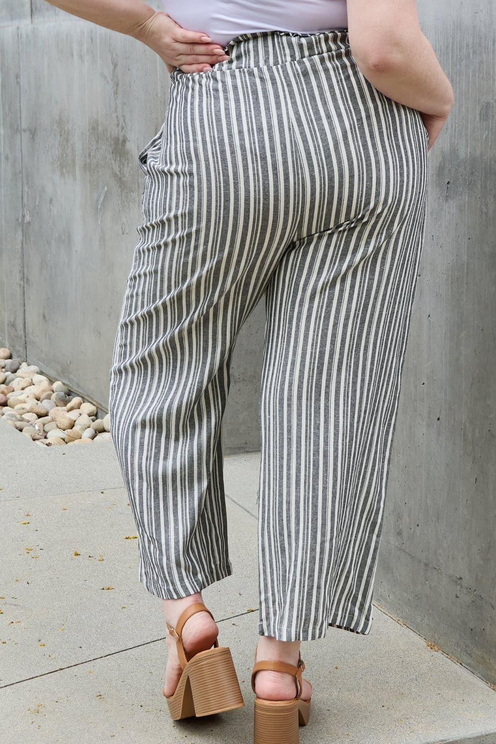 Heimish Find Your Path Full Size Paperbag Waist Striped Culotte Pants - SwagglyLife Home & Fashion