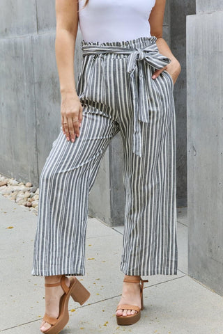 Heimish Find Your Path Full Size Paperbag Waist Striped Culotte Pants - SwagglyLife Home & Fashion