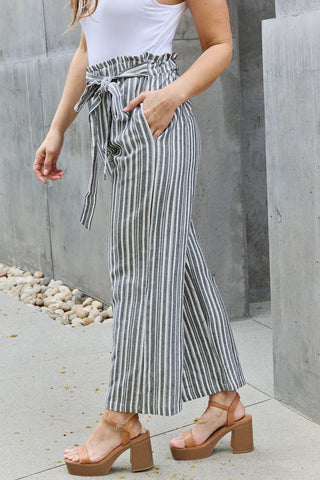 Heimish Find Your Path Full Size Paperbag Waist Striped Culotte Pants - SwagglyLife Home & Fashion