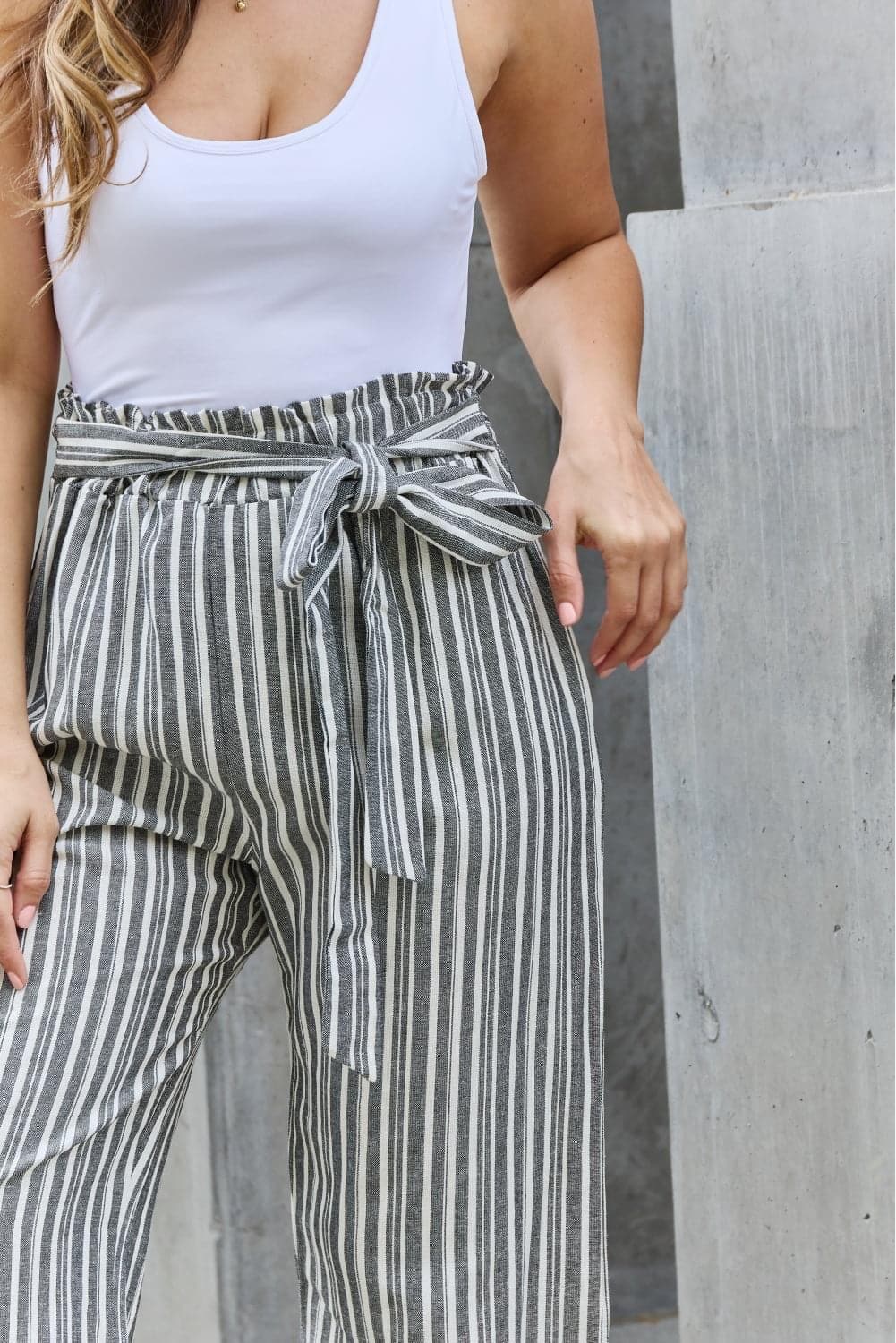 Heimish Find Your Path Full Size Paperbag Waist Striped Culotte Pants - SwagglyLife Home & Fashion