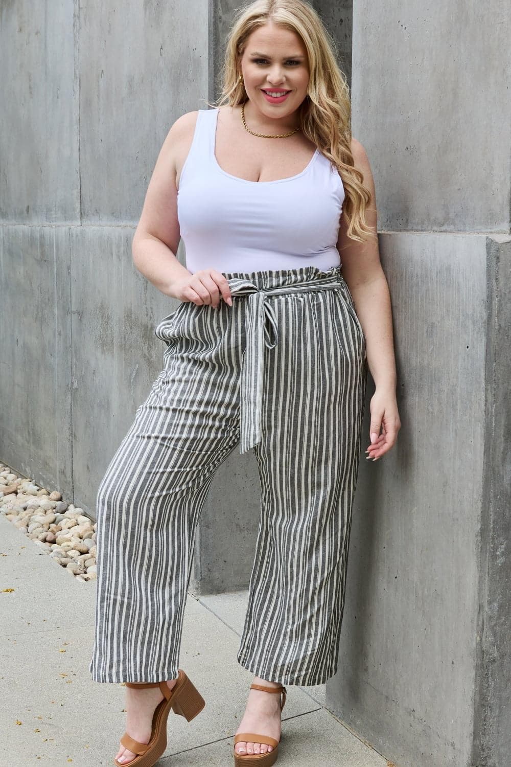 Heimish Find Your Path Full Size Paperbag Waist Striped Culotte Pants - SwagglyLife Home & Fashion