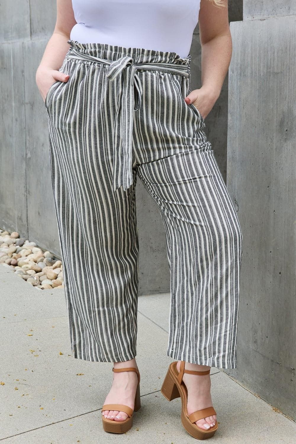 Heimish Find Your Path Full Size Paperbag Waist Striped Culotte Pants - SwagglyLife Home & Fashion