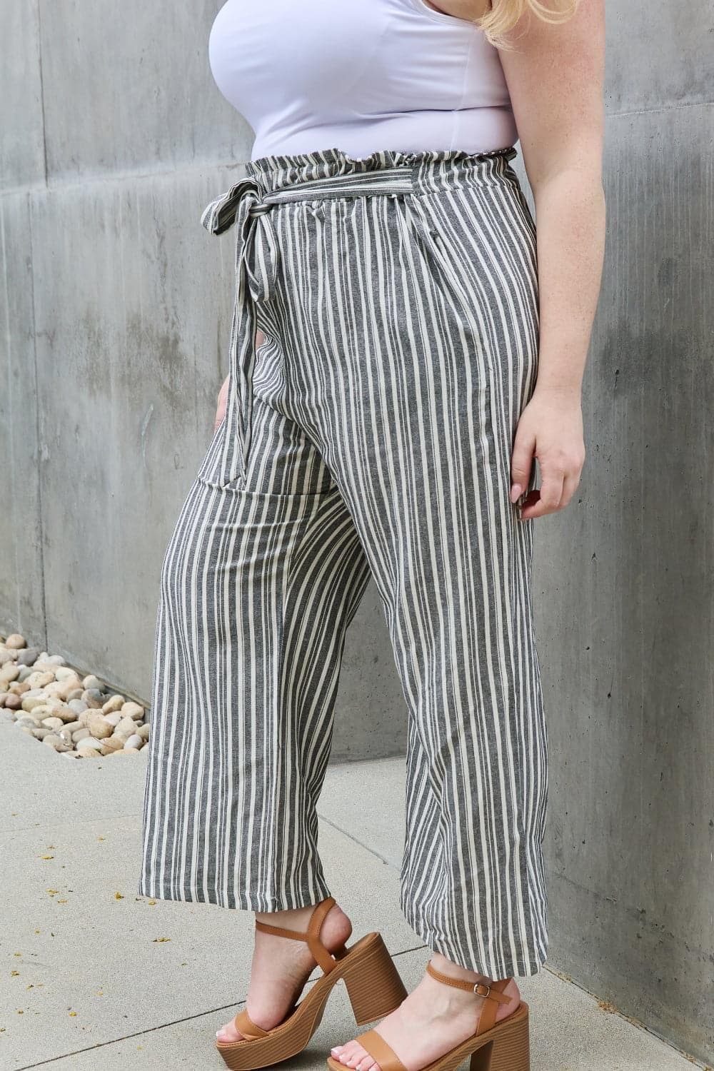 Heimish Find Your Path Full Size Paperbag Waist Striped Culotte Pants - SwagglyLife Home & Fashion