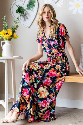 Heimish Full Size Floral Surplice Tie Waist Maxi Dress - SwagglyLife Home & Fashion