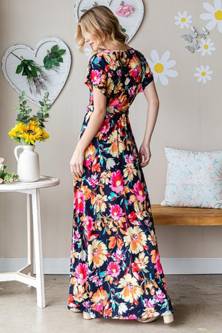 Heimish Full Size Floral Surplice Tie Waist Maxi Dress - SwagglyLife Home & Fashion