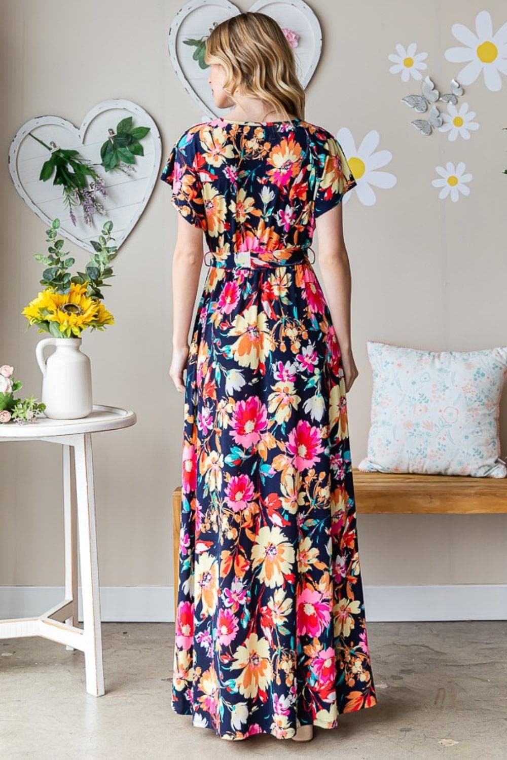 Heimish Full Size Floral Surplice Tie Waist Maxi Dress - SwagglyLife Home & Fashion