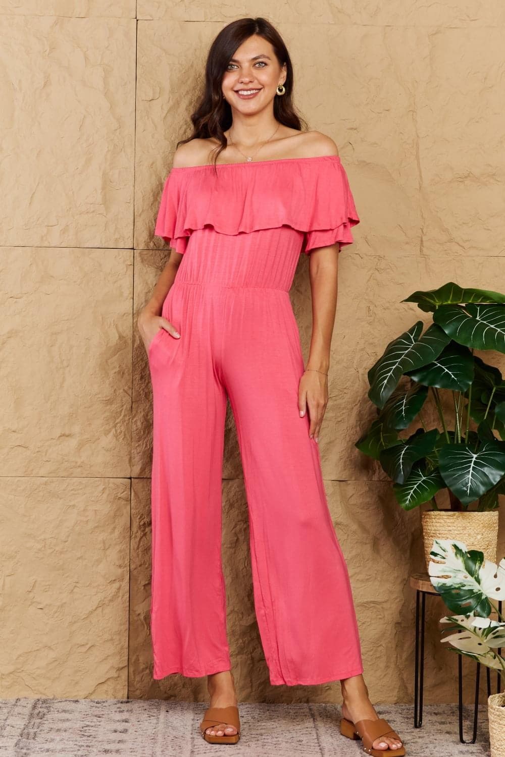 Heimish My Favorite Full Size Off-Shoulder Jumpsuit with Pockets - SwagglyLife Home & Fashion