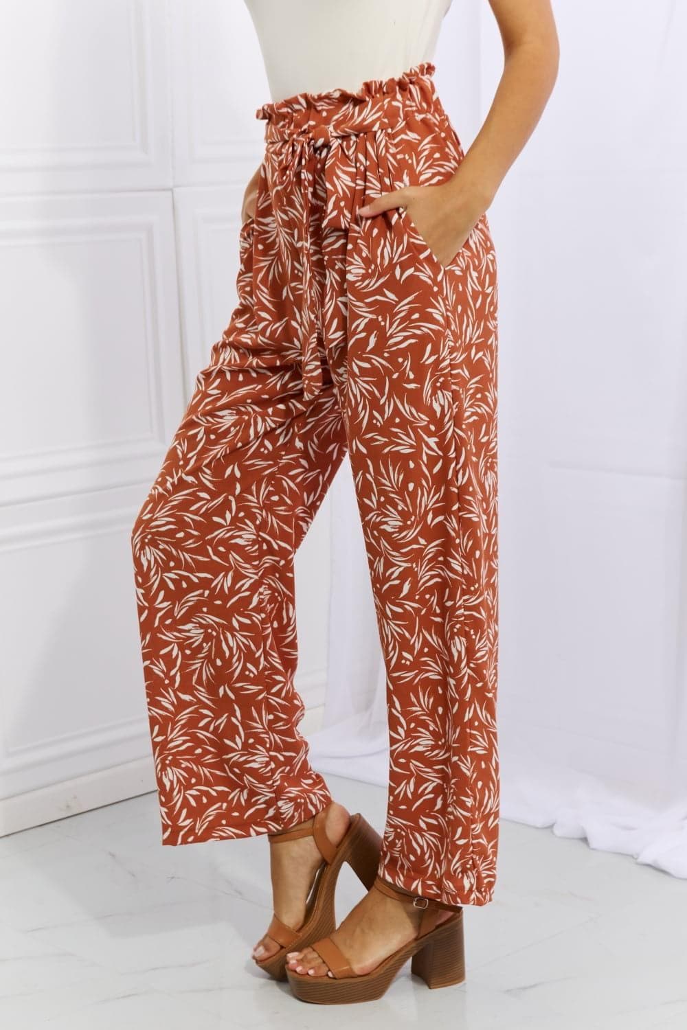 Heimish Right Angle Full Size Geometric Printed Pants in Red Orange - SwagglyLife Home & Fashion
