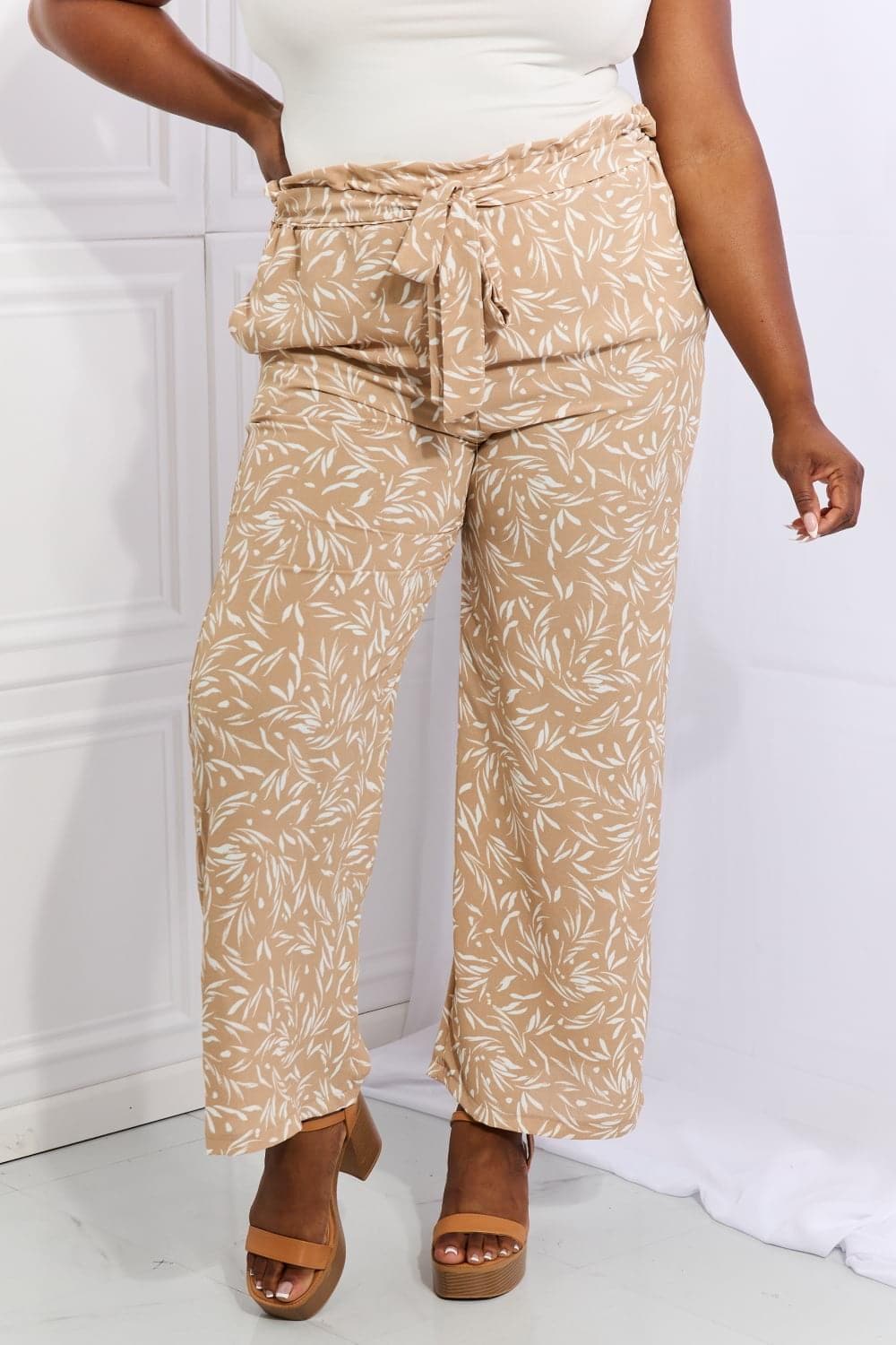 Heimish Right Angle Full Size Geometric Printed Pants, Tan - SwagglyLife Home & Fashion