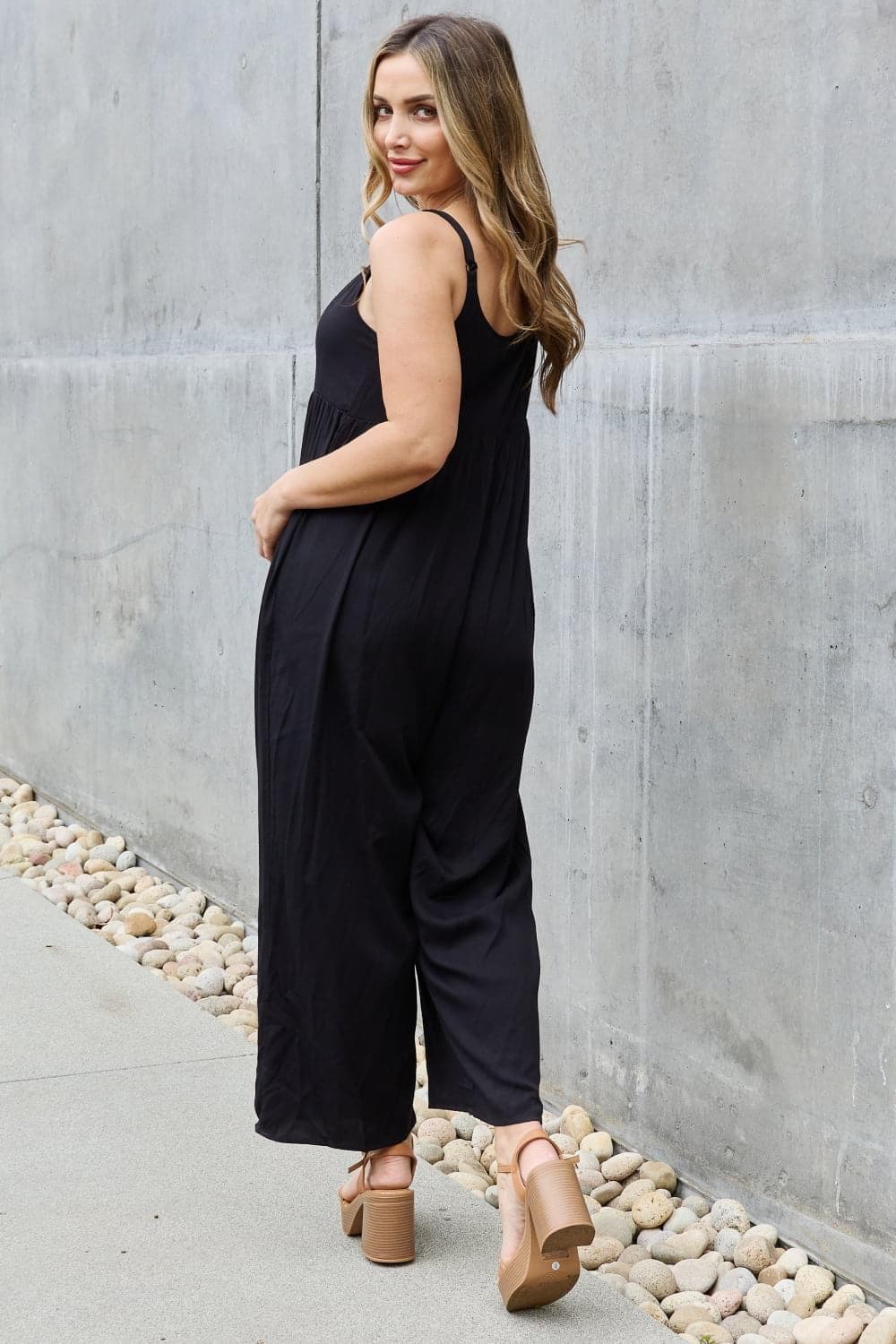 HEYSON All Day Full Size Wide Leg Button Down Jumpsuit in Black - SwagglyLife Home & Fashion