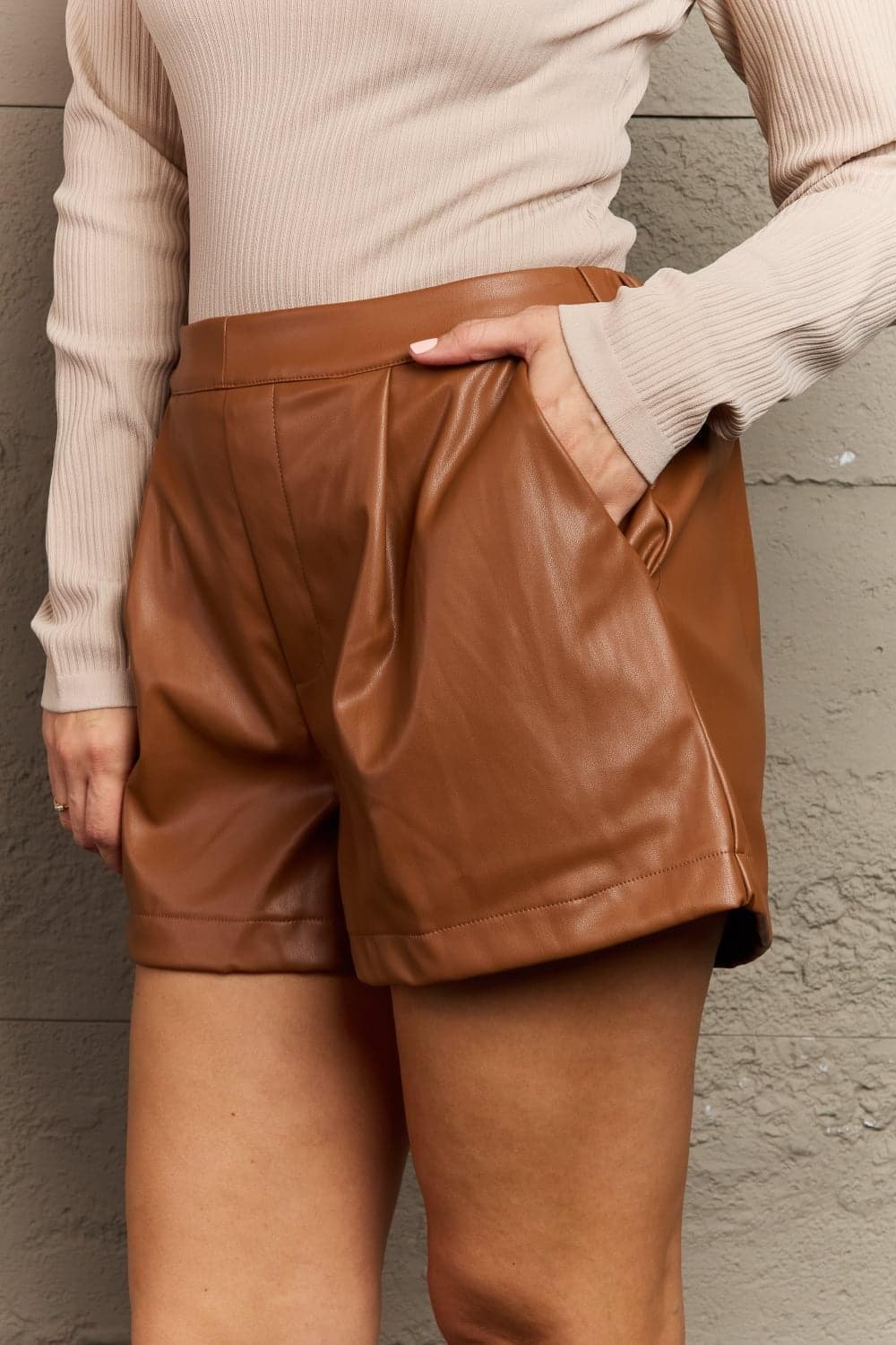 HEYSON Leather Baby Full Size High Waist Vegan Leather Shorts - SwagglyLife Home & Fashion