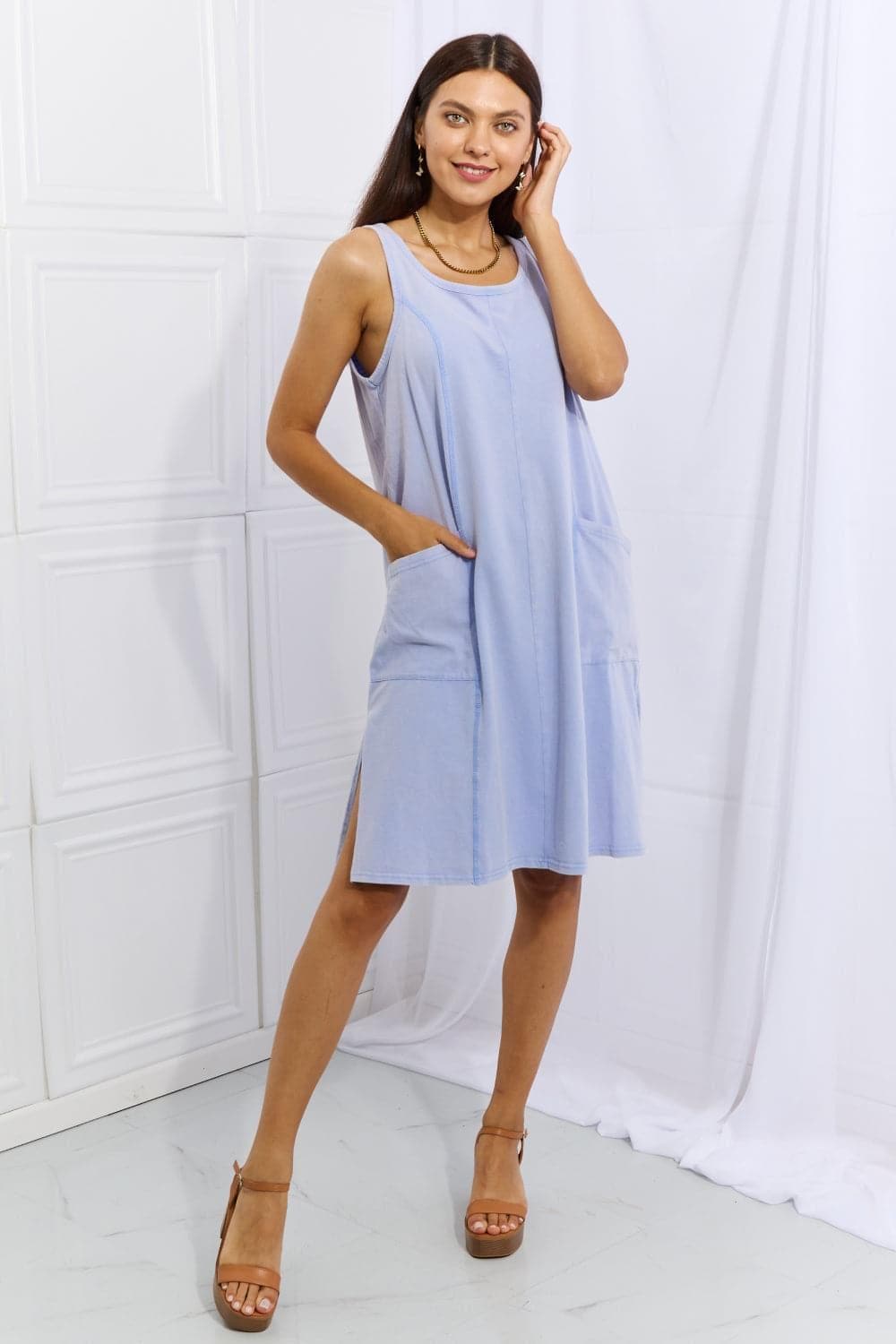 HEYSON Look Good, Feel Good Washed Sleeveless Casual Dress, Periwinkle - SwagglyLife Home & Fashion