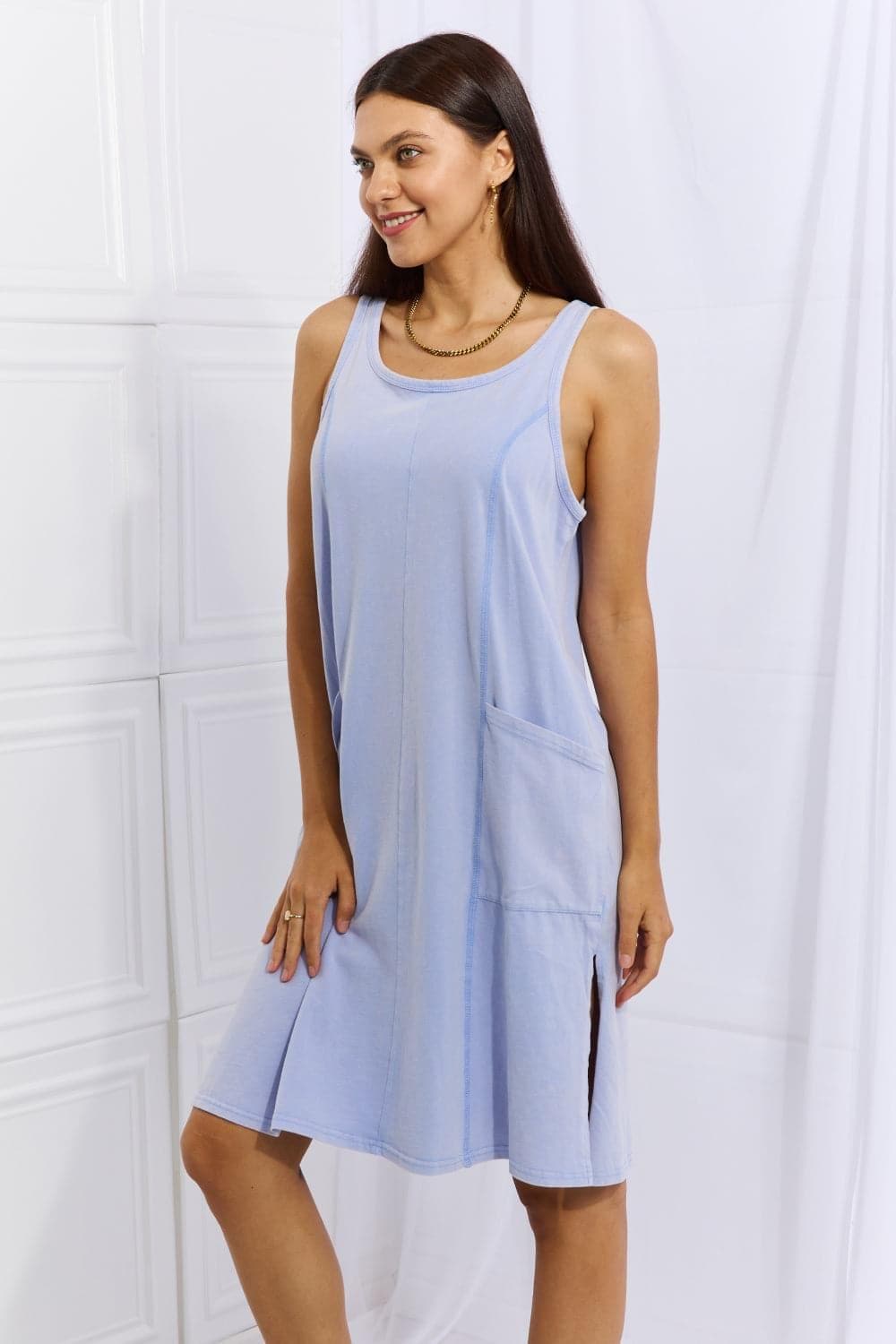HEYSON Look Good, Feel Good Washed Sleeveless Casual Dress, Periwinkle - SwagglyLife Home & Fashion