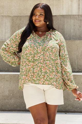 HEYSON She's Blossoming Full Size Balloon Sleeve Floral Blouse - SwagglyLife Home & Fashion