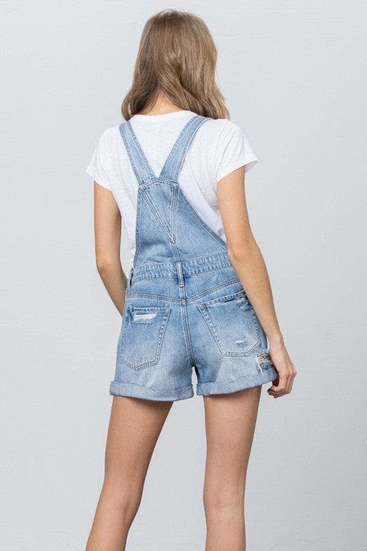 High Rise Roll Up Denim Overall Romper - SwagglyLife Home & Fashion