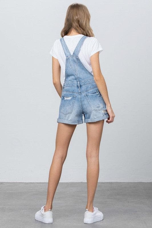 High Rise Roll Up Denim Overall Romper - SwagglyLife Home & Fashion