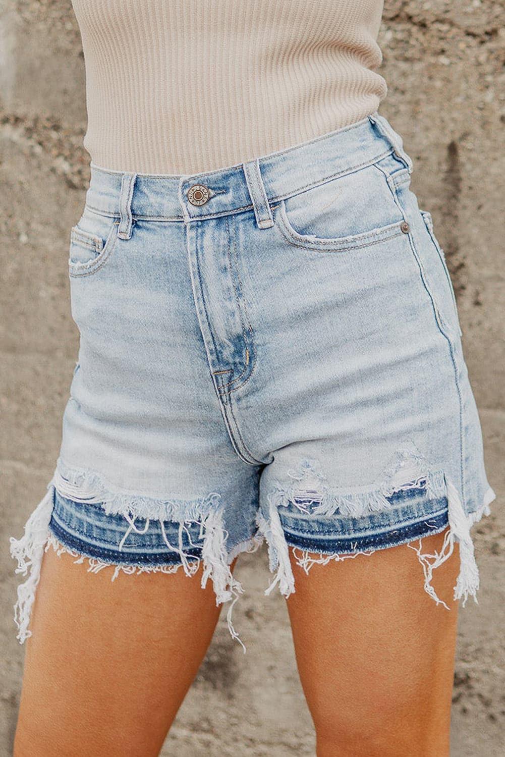 High Waist Raw Hem Denim Shorts - SwagglyLife Home & Fashion