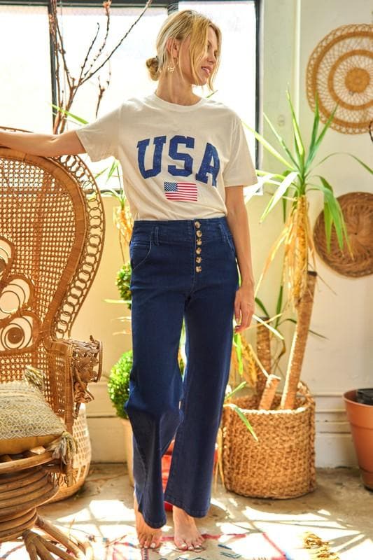 High Waisted Button Wide Leg Jeans - SwagglyLife Home & Fashion