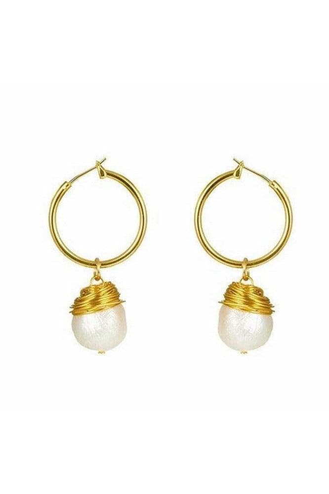 Small Gold Dangle Earrings with Drop Baroque Freshwater Pearls - SwagglyLife Home & Fashion