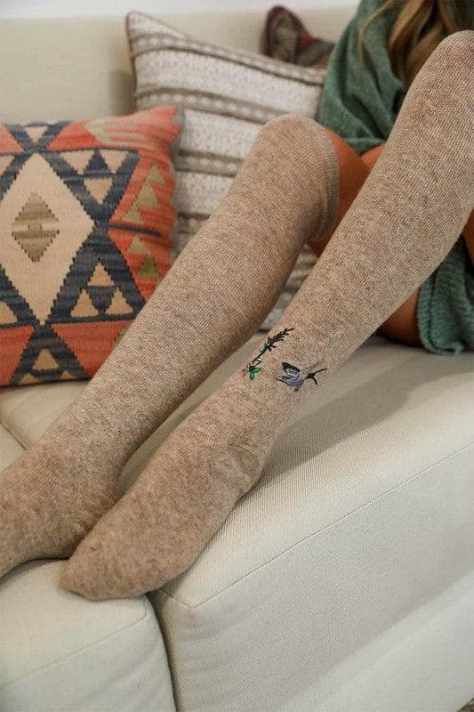 Hummingbird Wool Knee High Socks - SwagglyLife Home & Fashion