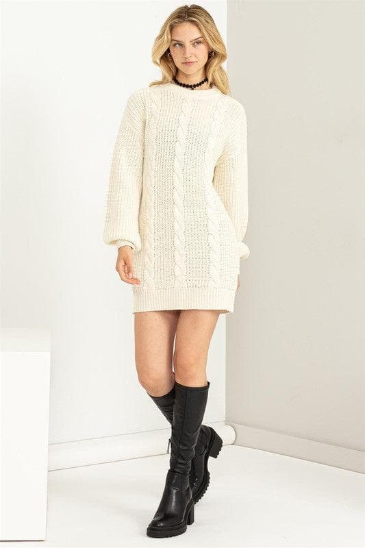 HYFVE Cable-Knit Ribbed Mini Sweater Dress - SwagglyLife Home & Fashion