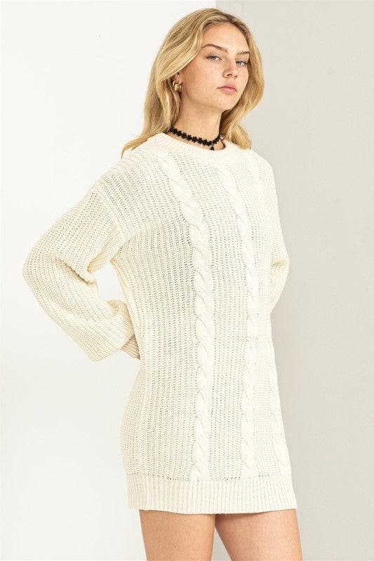 HYFVE Cable-Knit Ribbed Mini Sweater Dress - SwagglyLife Home & Fashion