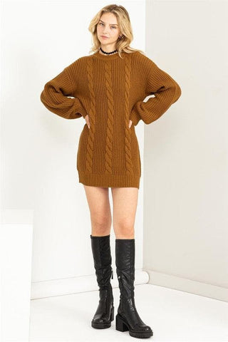 HYFVE Cable-Knit Ribbed Mini Sweater Dress - SwagglyLife Home & Fashion