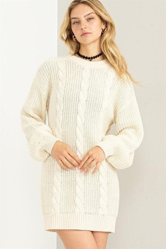 HYFVE Cable-Knit Ribbed Mini Sweater Dress - SwagglyLife Home & Fashion