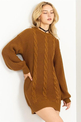 HYFVE Cable-Knit Ribbed Mini Sweater Dress - SwagglyLife Home & Fashion