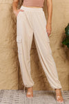 HYFVE Chic For Days High Waist Drawstring Cargo Pants, Ivory - SwagglyLife Home & Fashion