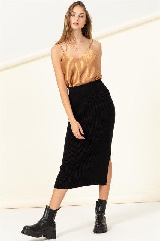 HYFVE Fashionista High-Waist Ribbed Midi Skirt - SwagglyLife Home & Fashion