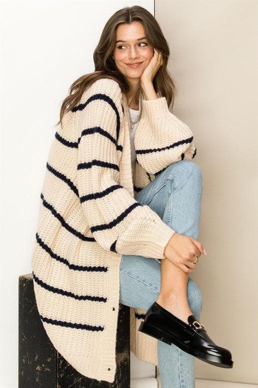 HYFVE Made for Style Oversized Striped Sweater Cardigan, 2 Colors - SwagglyLife Home & Fashion