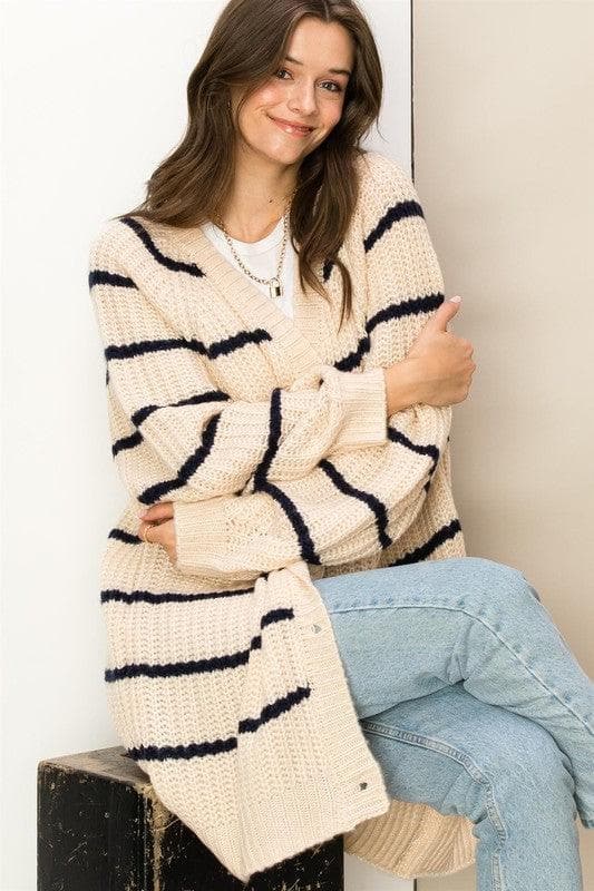 HYFVE Made for Style Oversized Striped Sweater Cardigan, 2 Colors - SwagglyLife Home & Fashion