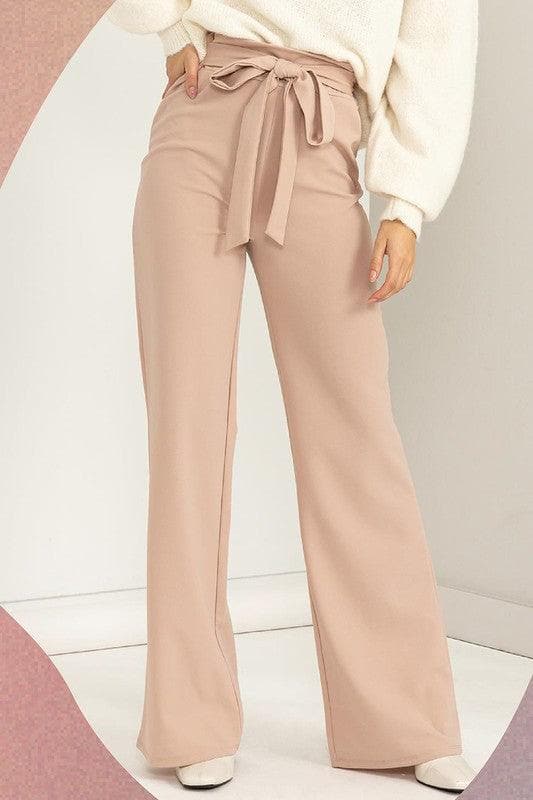 HYFVE Seeking Sultry High-Waisted Tie-Front Flared Pants, Black and Nude - SwagglyLife Home & Fashion