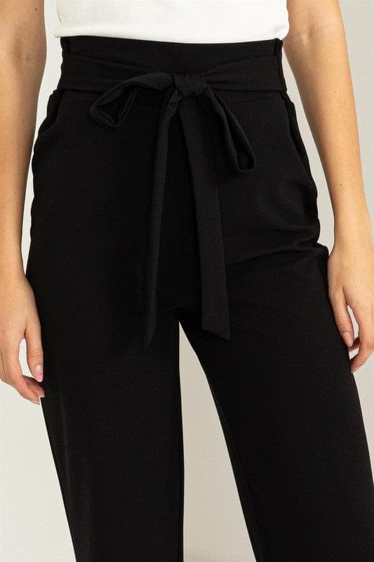 HYFVE Seeking Sultry High-Waisted Tie-Front Flared Pants, Black and Nude - SwagglyLife Home & Fashion