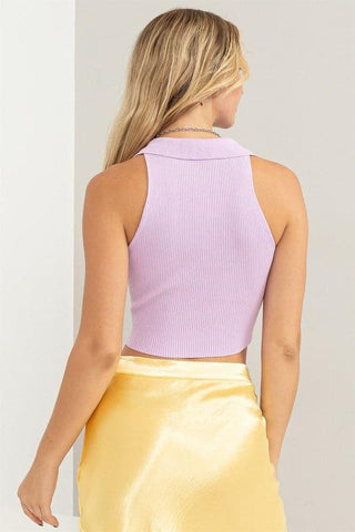 HYFVE Sleeveless Collared Crop Knit Top - SwagglyLife Home & Fashion