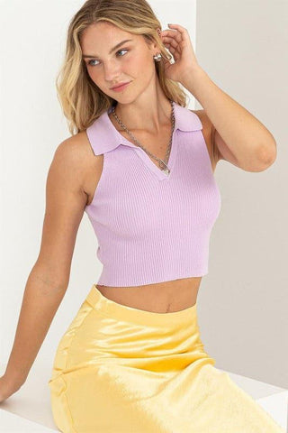 HYFVE Sleeveless Collared Crop Knit Top - SwagglyLife Home & Fashion