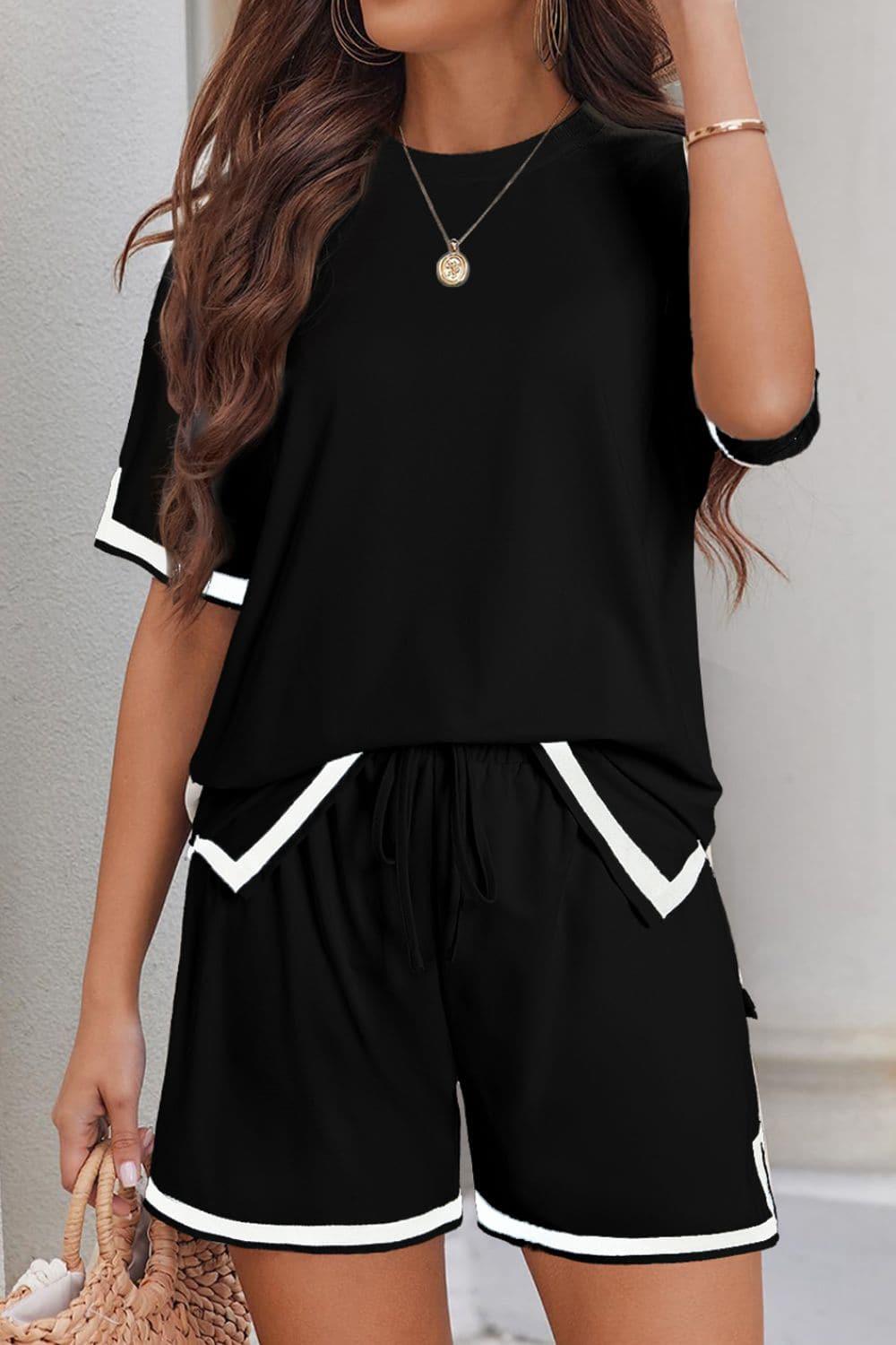 Ilia Contrast Trim Half Sleeve Top and Shorts Set - SwagglyLife Home & Fashion